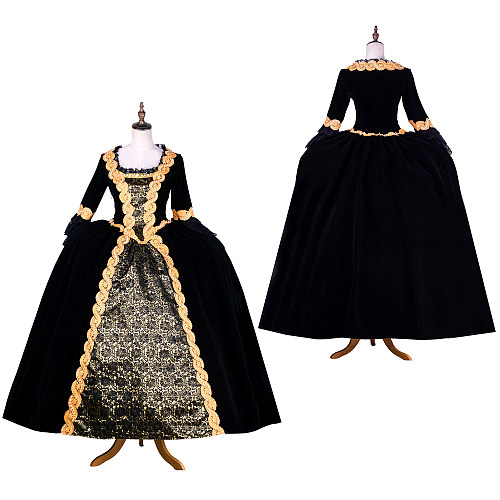 Handmade Velveteen Venetian Carnival Medieval Gown in Black and Gold [G1875]