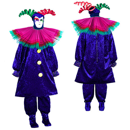 Handmade Velvet Venetian Carnival Medieval Gown Jester Costume in Purple [G2002]