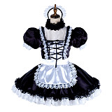 Handmade Lockable Black & White Sissy Maid Dress – Satin Crossdressing Outfit [G1998]