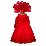 Handmade Satin Venetian Carnival Medieval Gown in Red with Feather Headpiece [G2003]