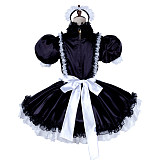 Handmade Lockable Black & White Sissy Maid Dress – Satin Crossdressing Outfit [G1998]