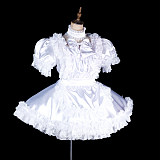 Handmade Lockable White Sissy Maid Dress – Satin Crossdressing Outfit [G1997]
