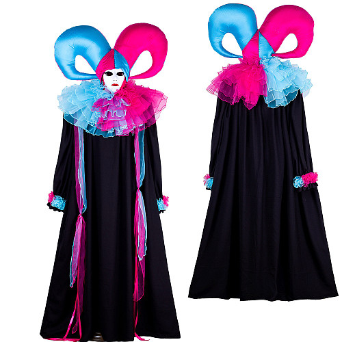 Handmade Venetian Carnival Medieval Gown Costume with Blue and Pink Headpiece [G2000]