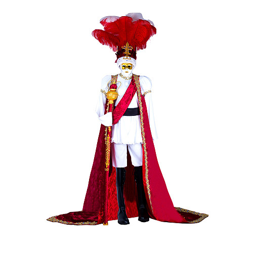 Handmade Venetian Carnival Medieval Gown Men’s Royal Costume with Red Cloak [G1985]