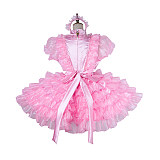 Handmade Lockable Pink Sissy Maid Dress – Organza Crossdressing Outfit [G1988]