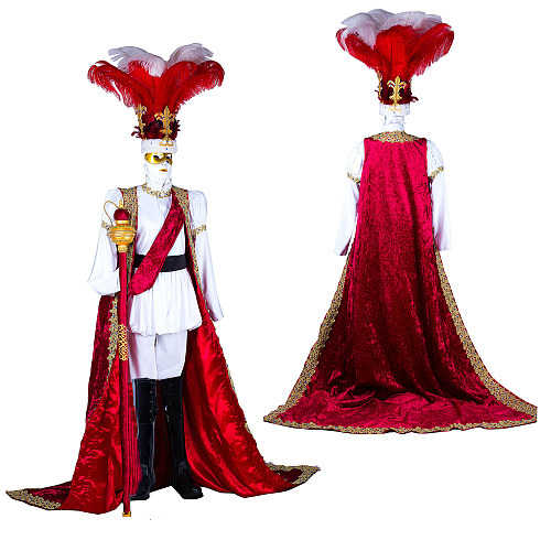 Handmade Venetian Carnival Medieval Gown Men’s Royal Costume with Red Cloak [G1985]