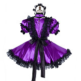 Handmade Lockable Purple & Black Sissy Maid Dress – Satin Crossdressing Outfit [G1990]