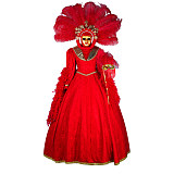 Handmade Satin Venetian Carnival Medieval Gown in Red with Feather Headpiece [G2003]