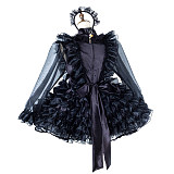 Lockable Black Satin and Organza Sissy Maid Dress with Ruffles [G2013]