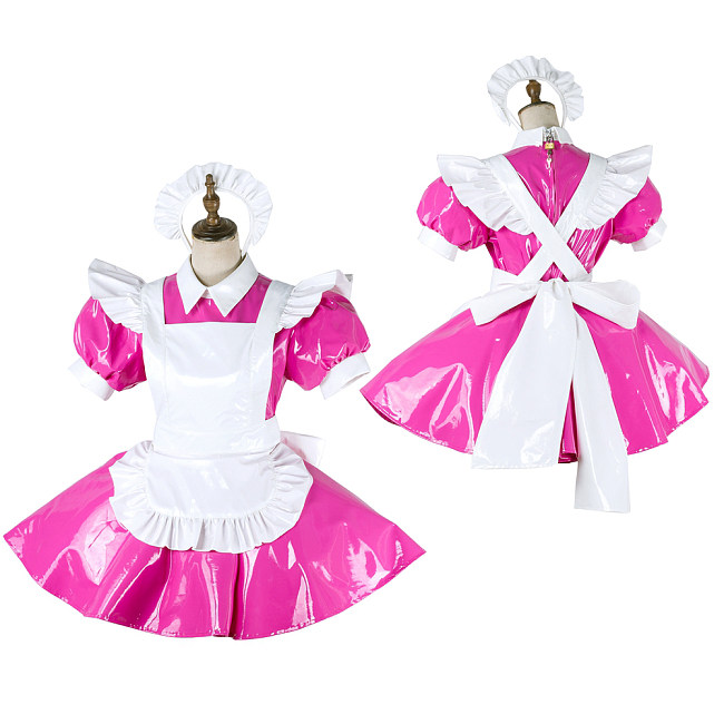 Handmade Lockable Pink & White Sissy Maid Dress – Thin PVC Crossdressing Outfit [G2008]