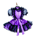 Handmade Lockable Purple & Black Sissy Maid Dress – Satin & Organza Crossdressing Outfit [G2010]