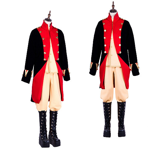 Handmade Venetian Carnival Medieval Gown Men’s Uniform Costume in Black and Red [G1877]