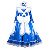 Handmade Lockable Blue & White Long Sissy Maid Dress – Thin PVC Crossdressing Outfit [G1996]