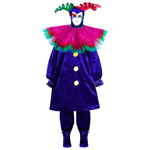 Handmade Velvet Venetian Carnival Medieval Gown Jester Costume in Purple [G2002]