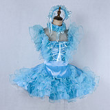 Lockable Blue Satin and Organza Sissy Maid Dress with Apron [G2021]
