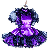 Handmade Lockable Purple & Black Sissy Maid Dress – Satin & Organza Crossdressing Outfit [G2010]