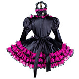 Handmade Lockable Black & Pink Sissy Maid Dress – Satin Crossdressing Outfit [G1989]