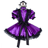 Handmade Lockable Purple & Black Sissy Maid Dress – Satin Crossdressing Outfit [G1990]