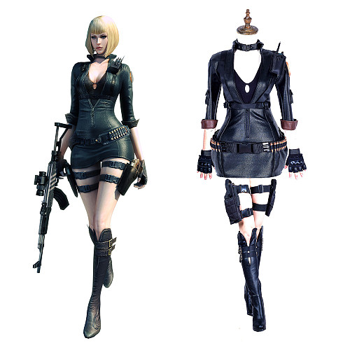 Resident Evil 6 Ada Wong Cosplay Black Faux Leather Handmade Costume [G1981]