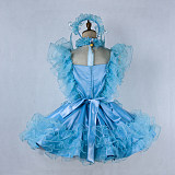 Lockable Blue Satin and Organza Sissy Maid Dress with Apron [G2021]