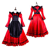 Handmade Lockable Red & Black Long Sissy Maid Dress – Satin Crossdressing Outfit [G2005]