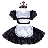 Lockable Black Satin Sissy Maid Dress with White Apron [G2020]