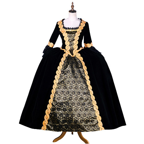 Handmade Velveteen Venetian Carnival Medieval Gown in Black and Gold [G1875]