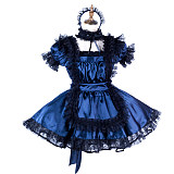 Handmade Navy Blue & Black Sissy Maid Dress – Satin Crossdressing Outfit [G2006]