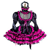 Handmade Lockable Black & Pink Sissy Maid Dress – Satin Crossdressing Outfit [G1989]