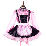 Handmade Lockable Pink & Black Satin Sissy Maid Dress – Crossdressing Outfit with Apron [G2011]