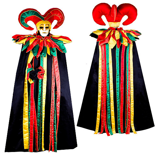 Handmade Venetian Carnival Medieval Gown Jester Costume with Multicolor Stripes [G2001]