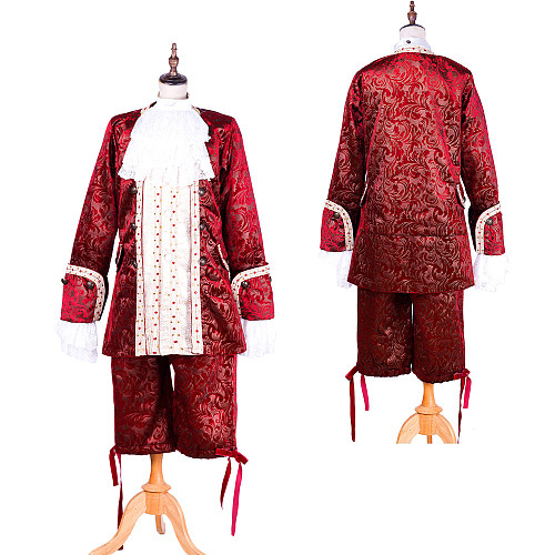 Handmade Brocade Venetian Carnival Medieval Gown Men’s Costume in Red [G1876]