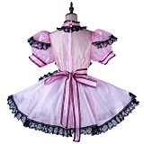 Lockable Pink Organza Sissy Maid Dress with Black Lace [G2015]