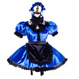 Handmade Lockable Blue & Black Sissy Maid Dress – Satin Crossdressing Outfit [G1999]
