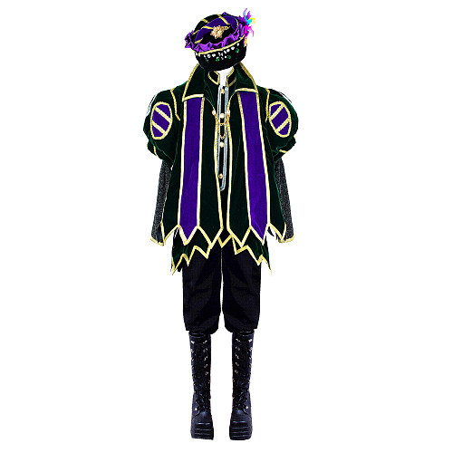 Handmade Velvet Venetian Carnival Medieval Gown Jester Costume in Green and Purple [G1878]