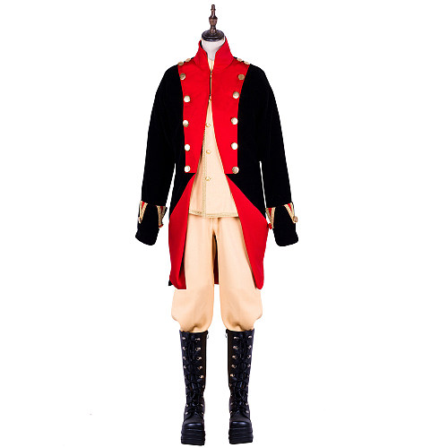 Handmade Venetian Carnival Medieval Gown Men’s Uniform Costume in Black and Red [G1877]