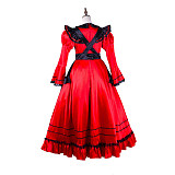 Handmade Lockable Red & Black Long Sissy Maid Dress – Satin Crossdressing Outfit [G2005]