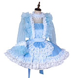 Handmade Lockable Light Blue Sissy Maid Dress – Satin & Organza Crossdressing Outfit [G1995]