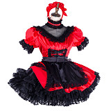 Handmade Lockable Red & Black Sissy Maid Dress – Satin Crossdressing Outfit [G1994]