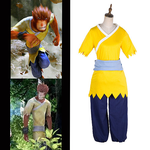 Sun Wukong Cosplay Yellow Blue Spandex Handmade Costume [G1873]