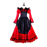 Handmade Lockable Red & Black Long Sissy Maid Dress – Satin Crossdressing Outfit [G2005]