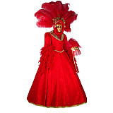 Handmade Satin Venetian Carnival Medieval Gown in Red with Feather Headpiece [G2003]