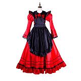 Handmade Lockable Red & Black Long Sissy Maid Dress – Satin Crossdressing Outfit [G2005]