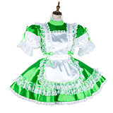 Handmade Sissy Maid Dress – Lockable Green Satin French Maid Costume [G2040]