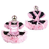 Handmade Sissy Maid Dress – Lockable Black & Pink Satin French Maid Costume with Optional Petticoat [G2045]