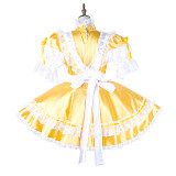 Handmade Sissy Maid Dress – Lockable Yellow Satin French Maid Costume [G2039]