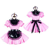 Handmade Sissy Maid Dress – Lockable Pink & Black PVC French Maid Costume [G2042]