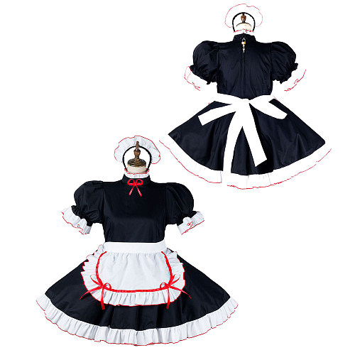Fondcosplay Lockable Black Cotton French Sissy Maid Crossdressing Dress with White Apron [G2154]