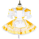 Handmade Sissy Maid Dress – Lockable Yellow Satin French Maid Costume [G2039]