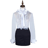 Handmade Sissy Lockable Blouse and Skirt Set – White Organza & Satin Top with Black Skirt [G2064]